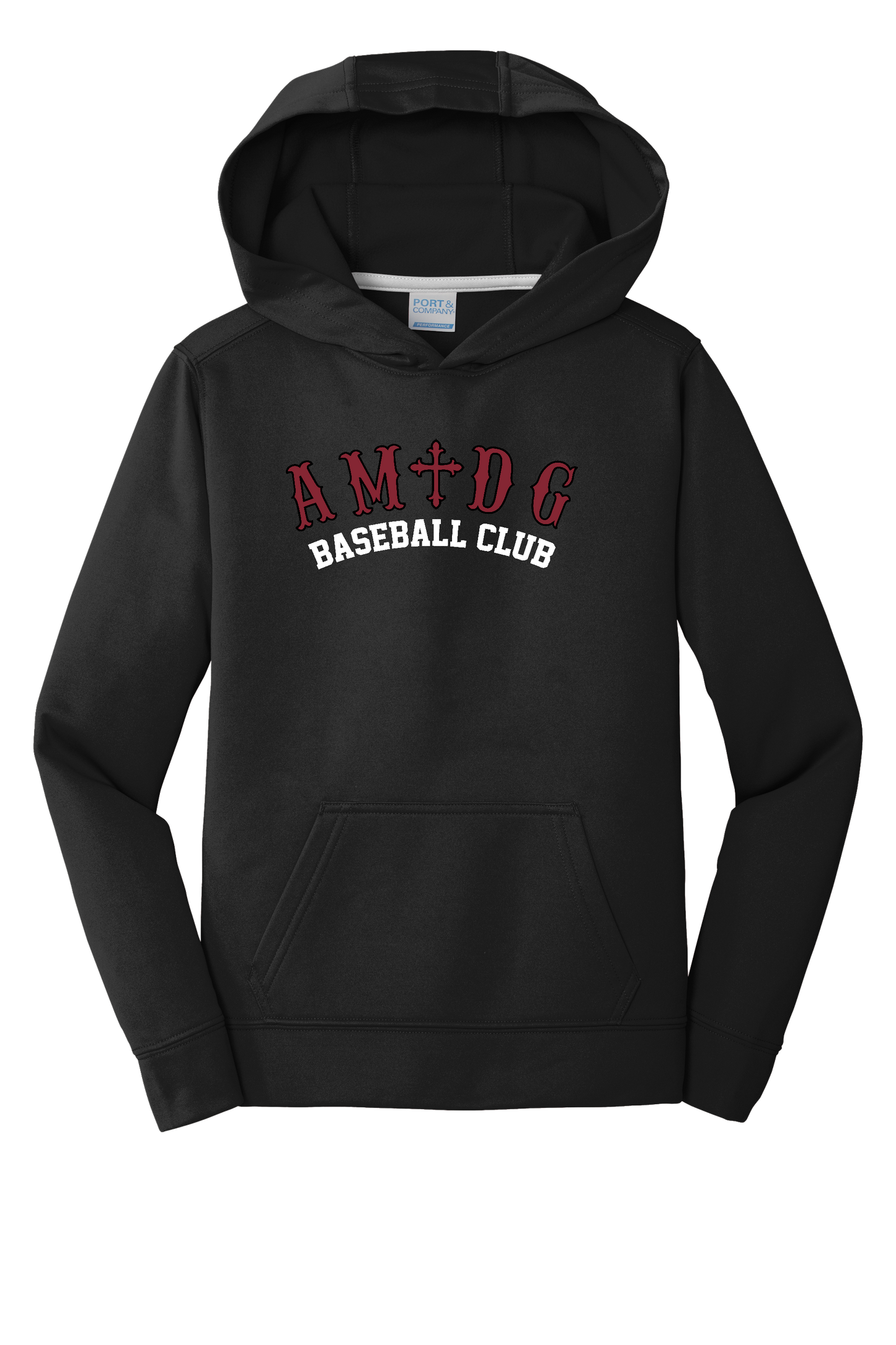 AMDG Baseball- Youth Performance Pullover - AMDG Curve Text | Hoodie