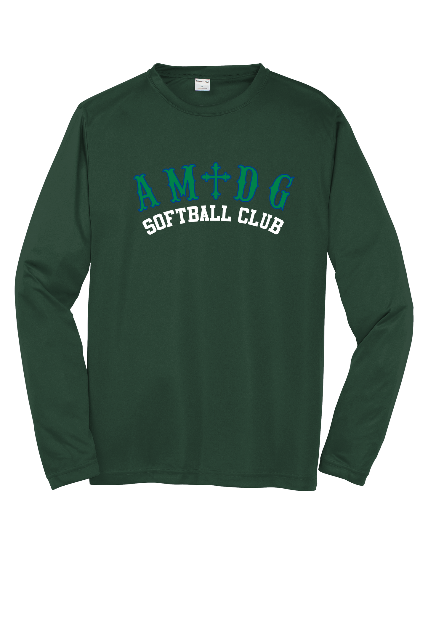 AMDG Softball- Men's Long Sleeve Competitor Tee - AMDG center chest Curved Logo | Shirt