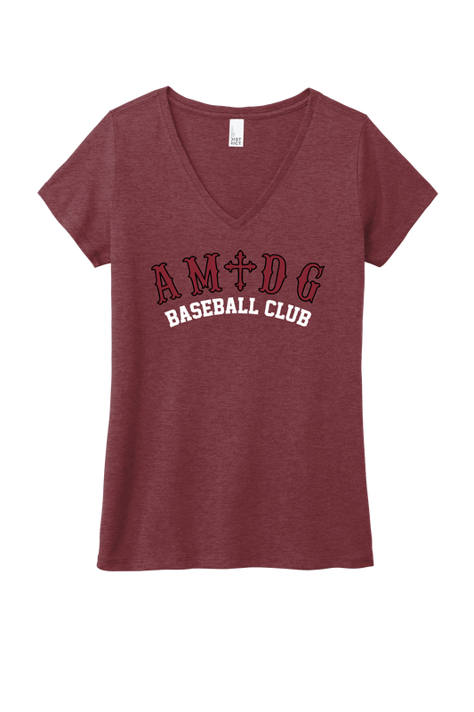 AMDG Baseball- Women's Perfect Tri Short Sleeve V-Neck - AMDG Curve Text | Tee