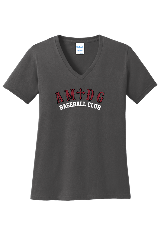 AMDG Baseball - Women's Short Sleeve V-Neck - AMDG Curve Text | Tee