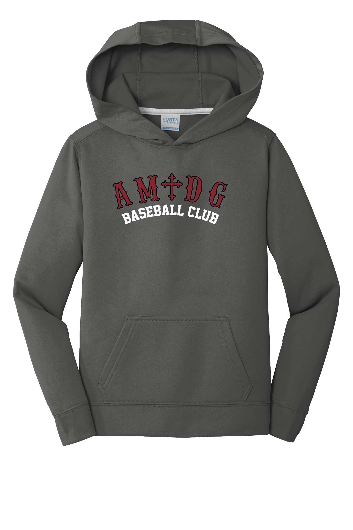 AMDG Baseball- Youth Performance Pullover - AMDG Curve Text | Hoodie