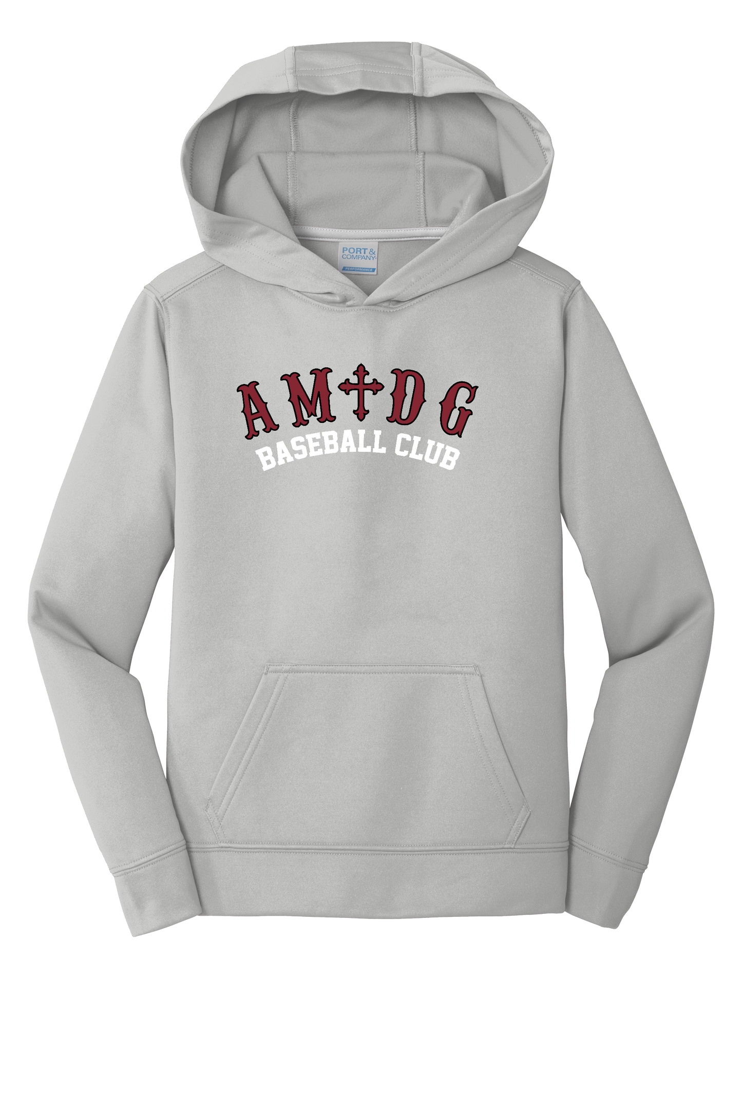 AMDG Baseball- Youth Performance Pullover - AMDG Curve Text | Hoodie